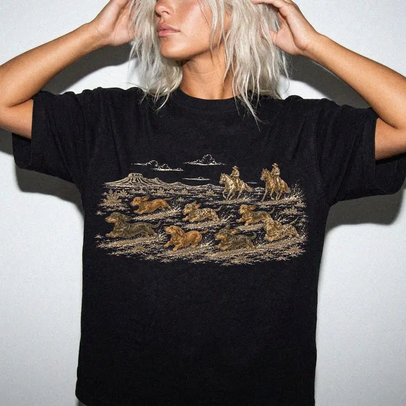 Vintage Western Cowboy Dachshund – Tee, Crewneck & Hoodie