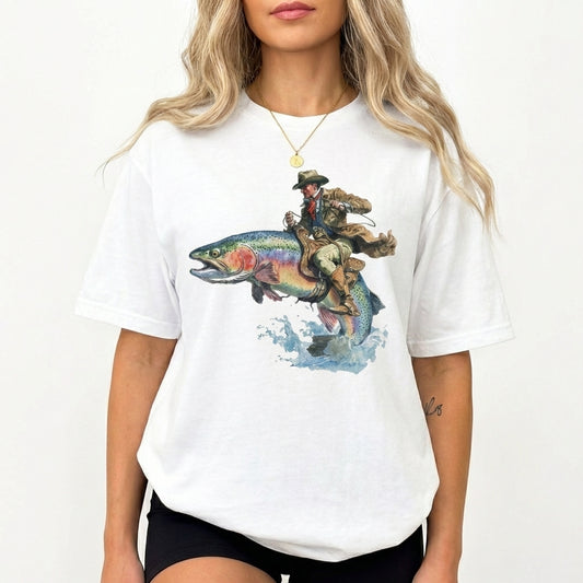 Vintage Cowboy Trout Fishing – Tee, Crewneck & Hoodie