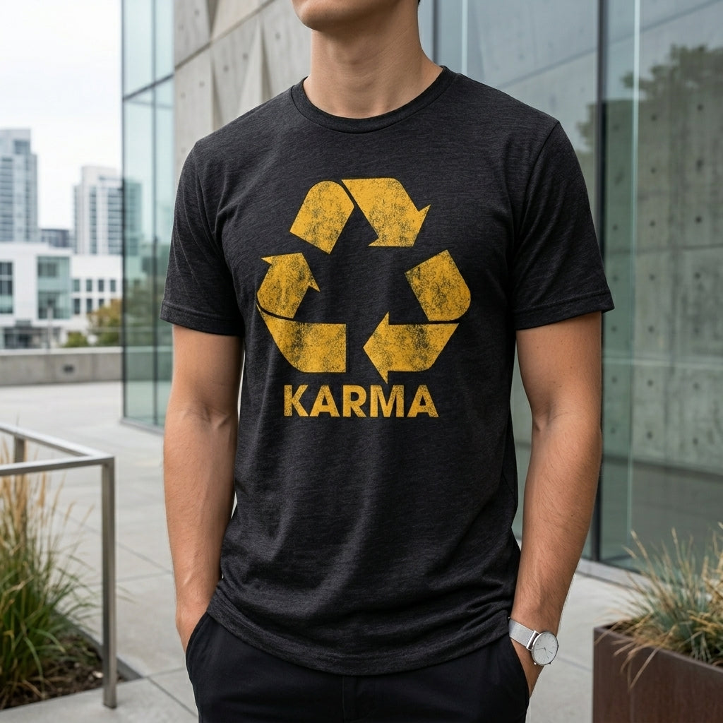 Karma Recycler Funny Motivational Positivity Universe Graphic – Tee, Crewneck & Hoodie