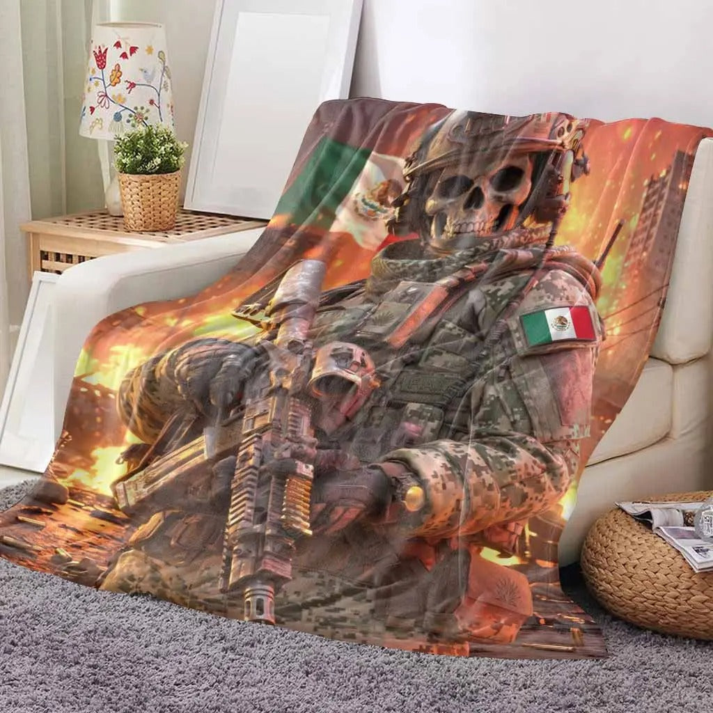 Tactical Warrior Mexico Flag Flannel Blanket
