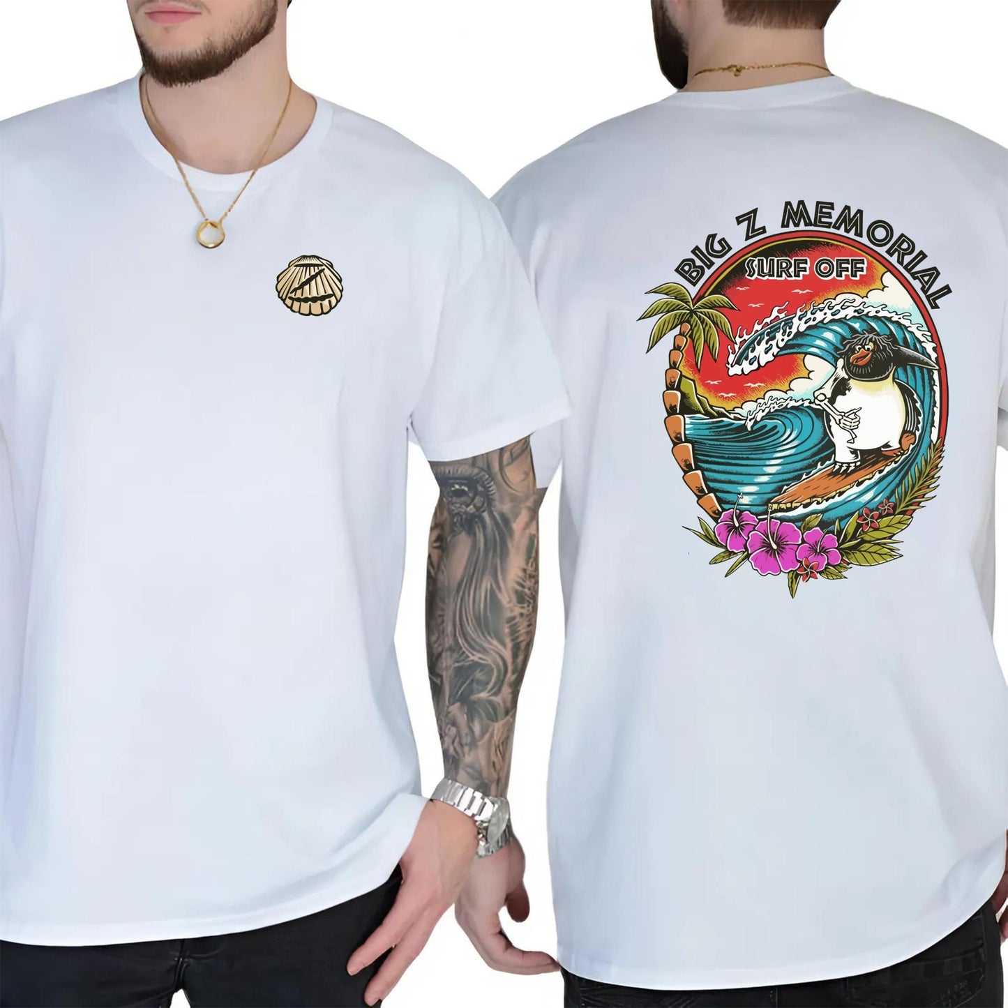 Retro Surfing Penguin – Tee, Crewneck & Hoodie