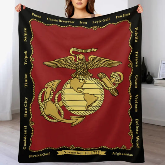 USMC Eagle Globe Anchor Flannel Blanket