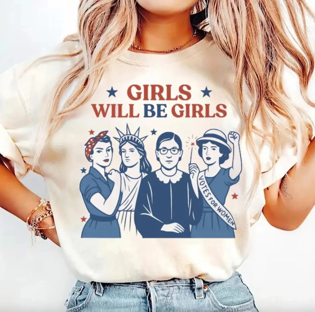 Girls Will be Girls Patriotic Feminist – Tee, Crewneck & Hoodie