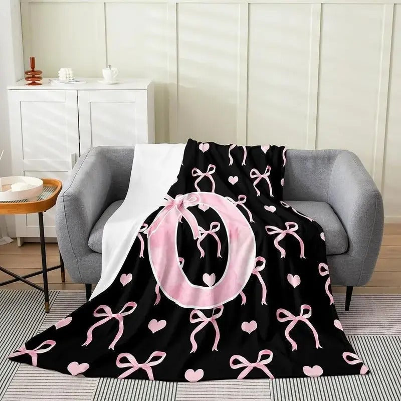 Black Pink Alphabet Personalized Flannel Blanket