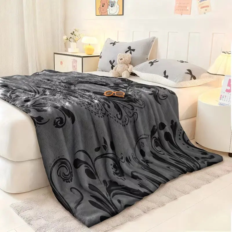 Vintage Gothic Skull Floral Flannel Blanket