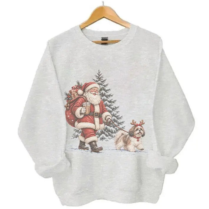 Santa Walking Dog Christmas 40+ Breeds Available – Tee, Crewneck & Hoodie