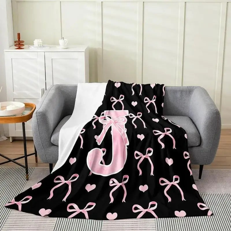 Black Pink Alphabet Personalized Flannel Blanket