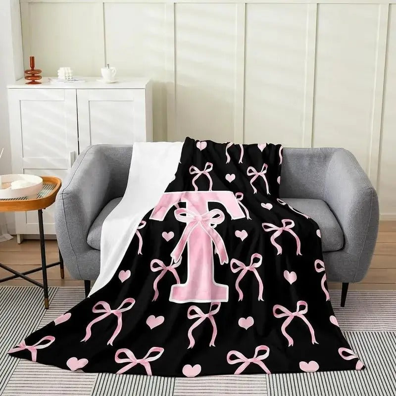 Black Pink Alphabet Personalized Flannel Blanket