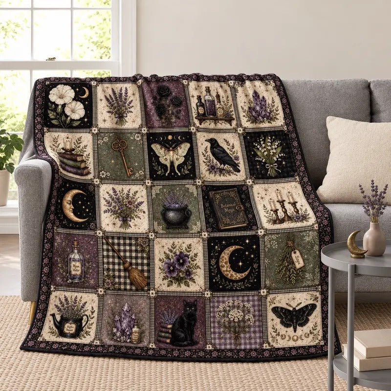 Gothic Witch Patchwork Flannel Blanket
