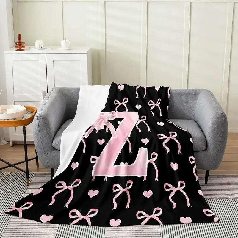 Black Pink Alphabet Personalized Flannel Blanket