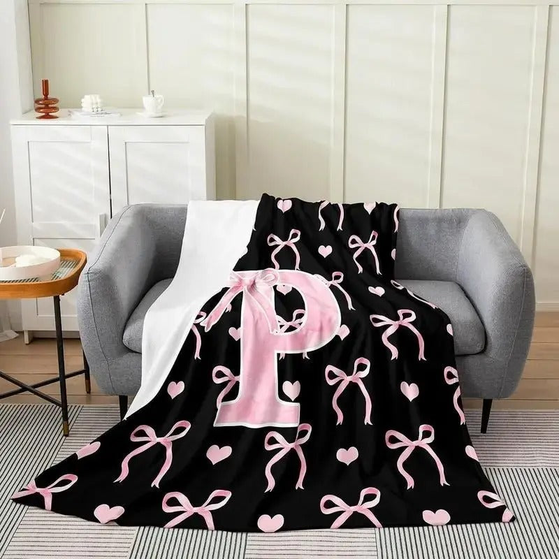 Black Pink Alphabet Personalized Flannel Blanket