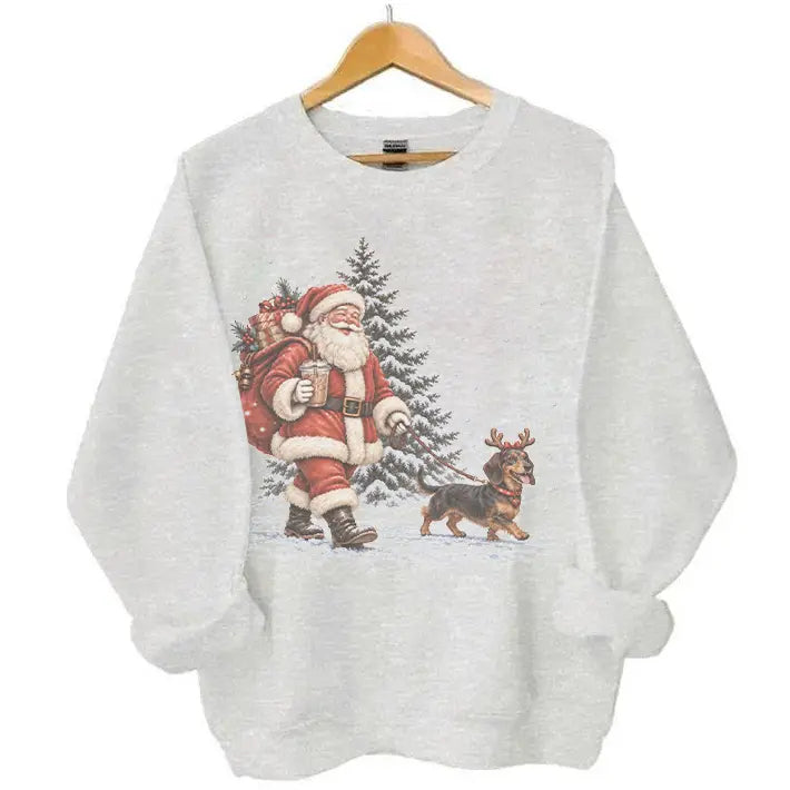 Santa Walking Dog Christmas 40+ Breeds Available – Tee, Crewneck & Hoodie