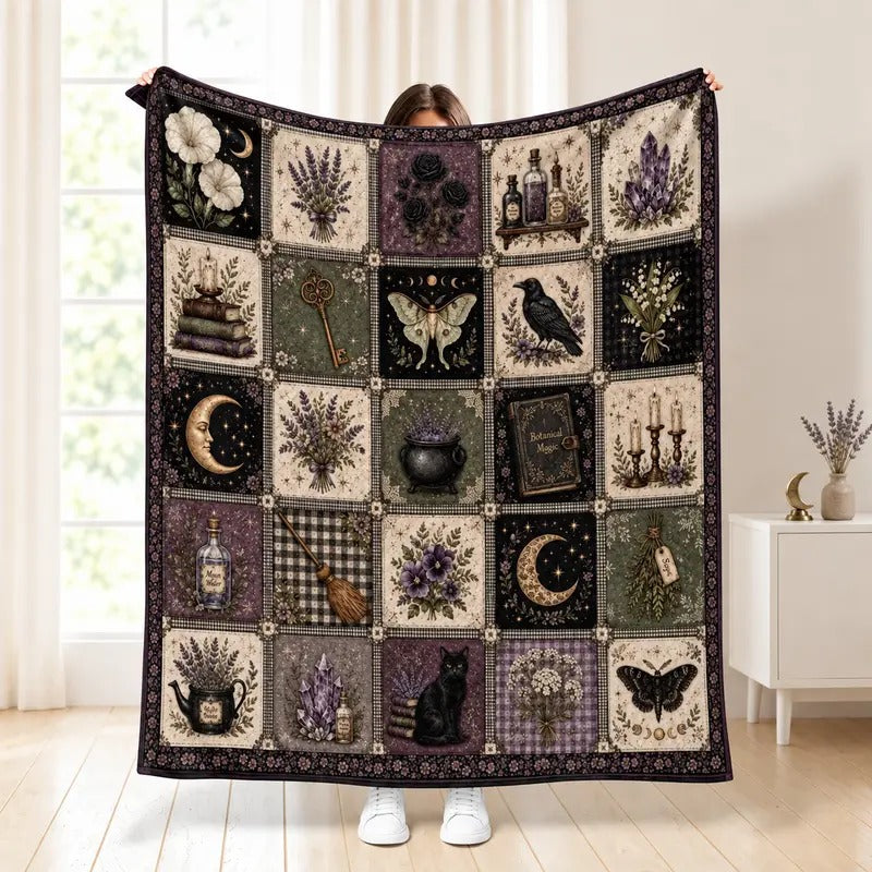 Gothic Witch Patchwork Flannel Blanket