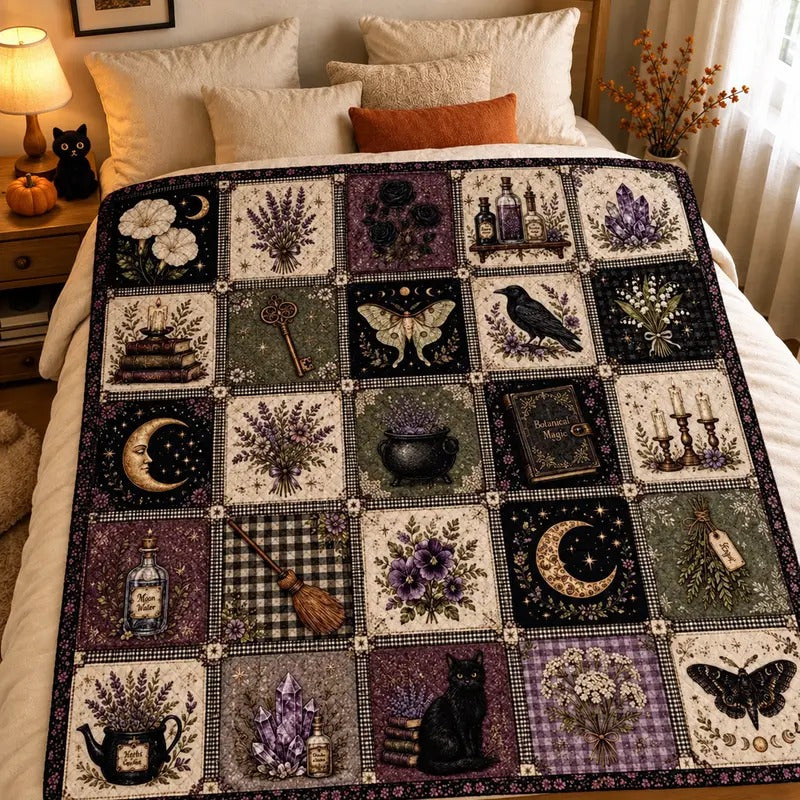 Gothic Witch Patchwork Flannel Blanket