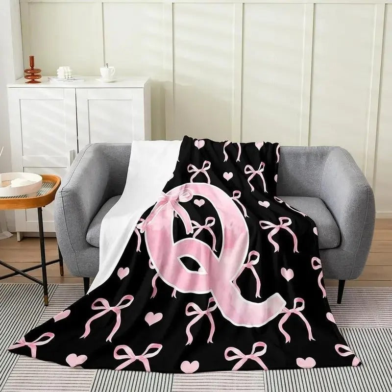 Black Pink Alphabet Personalized Flannel Blanket