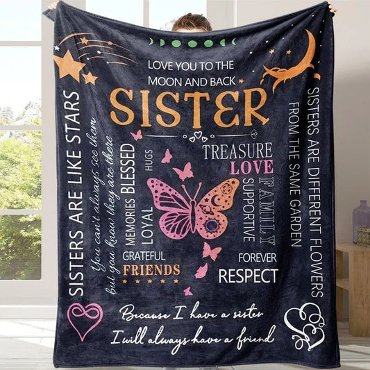 Sisters Are Like Stars Butterfly Inspirational Quote Flannel Blanket