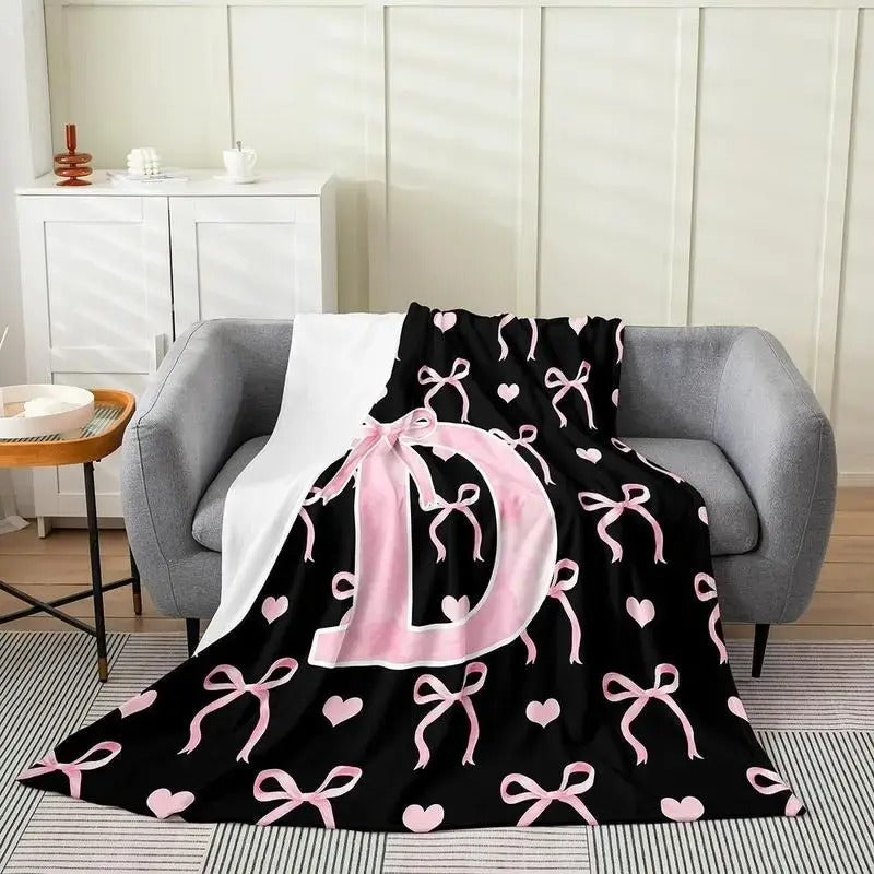 Black Pink Alphabet Personalized Flannel Blanket