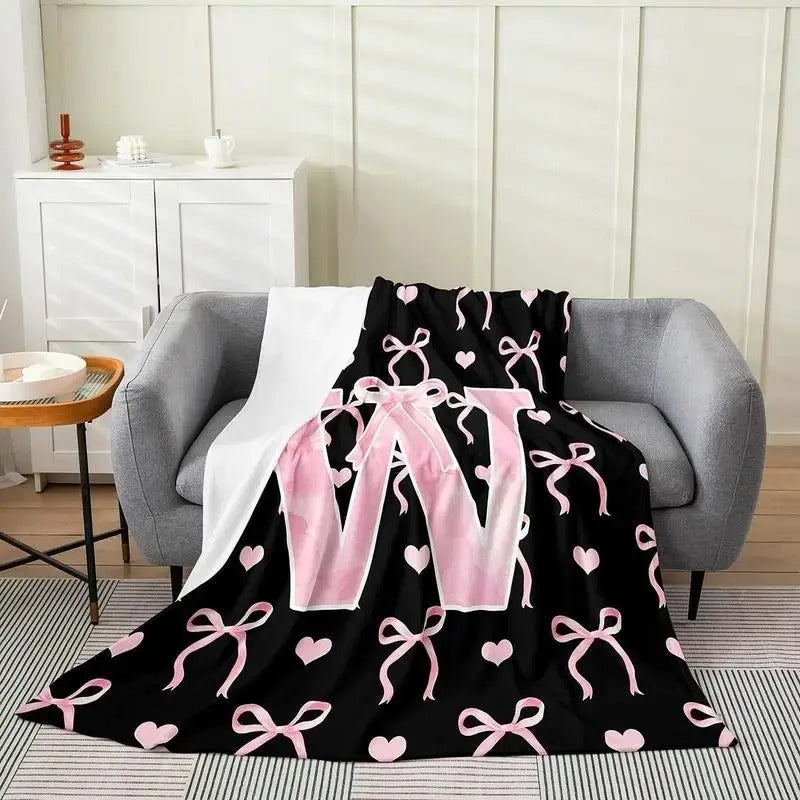 Black Pink Alphabet Personalized Flannel Blanket