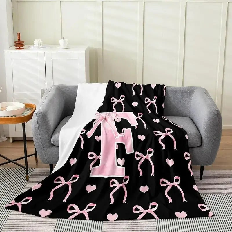 Black Pink Alphabet Personalized Flannel Blanket