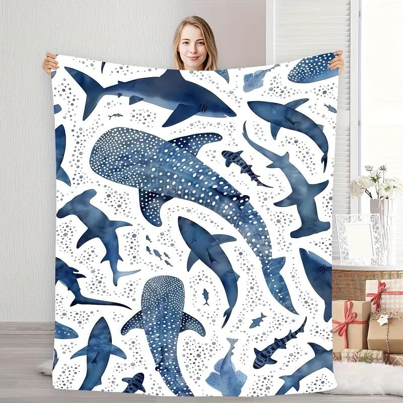 Romantic Ocean Style Whale Shark PatternFlannel Blanket