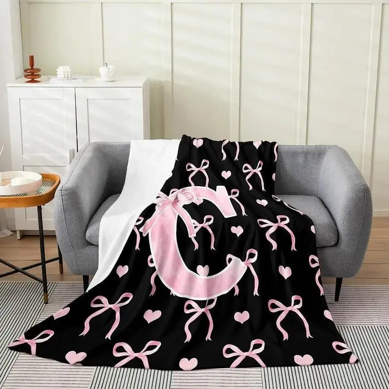 Black Pink Alphabet Personalized Flannel Blanket