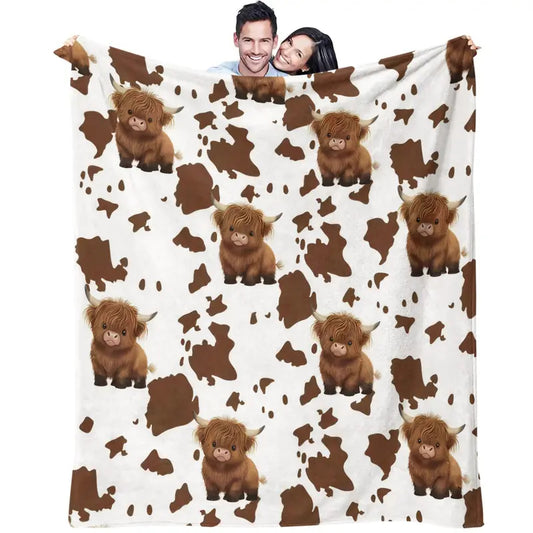 Cute Highland Cow Brown Cow Print Flannel Blanket