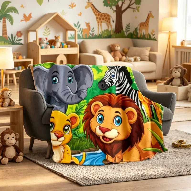 Jungle Safari Animals Flannel Blanket
