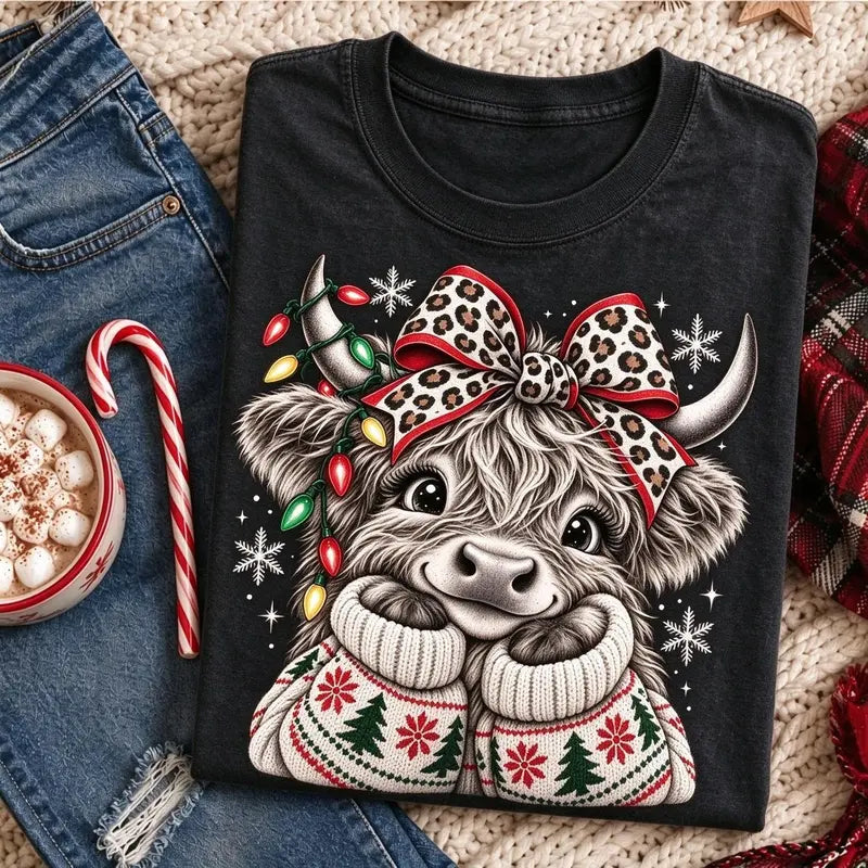 Christmas Highland Cow – Tee, Crewneck & Hoodie