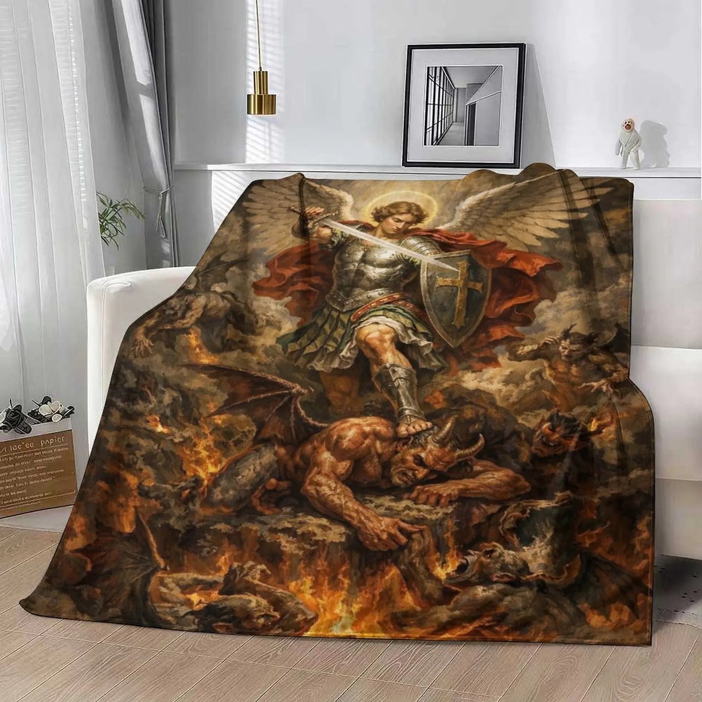 Archangel Michael Protector Flannel Blanket