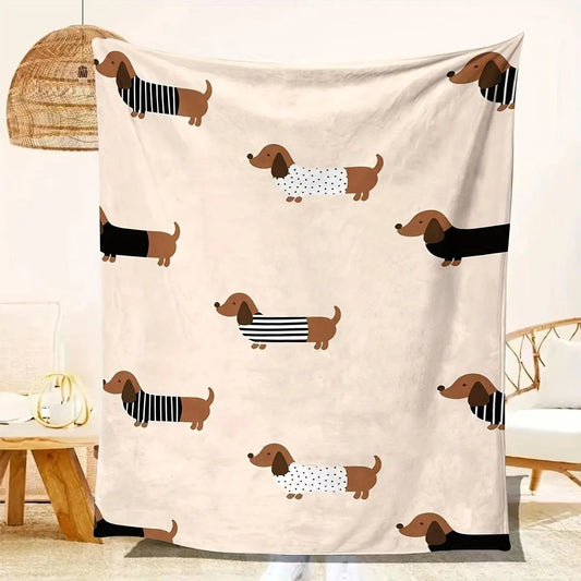 Cute Dachshund Striped Sweater Pattern Flannel Blanket
