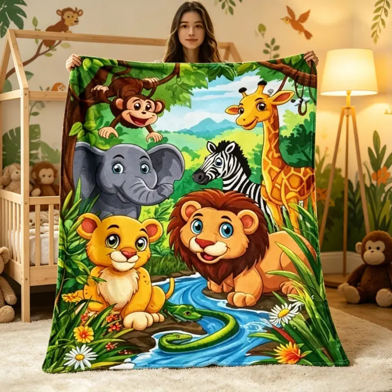 Jungle Safari Animals Flannel Blanket