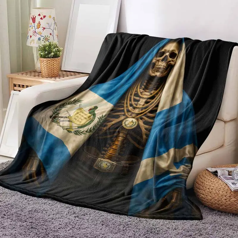 Guatemala Flag Skeleton Art Flannel Blanket