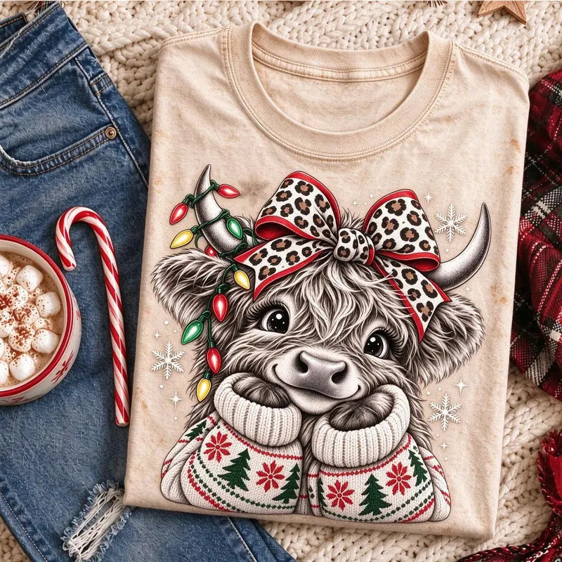 Christmas Highland Cow – Tee, Crewneck & Hoodie