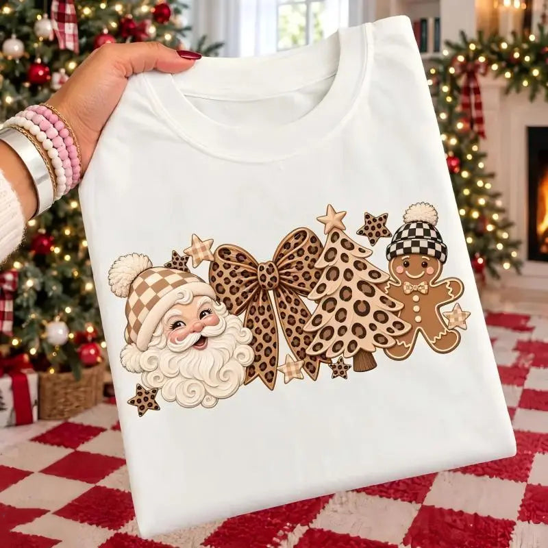 Leopard Christmas Santa Gingerbread Bow – Tee, Crewneck & Hoodie