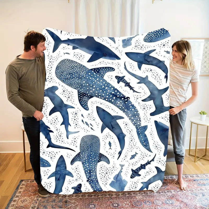 Romantic Ocean Style Whale Shark PatternFlannel Blanket