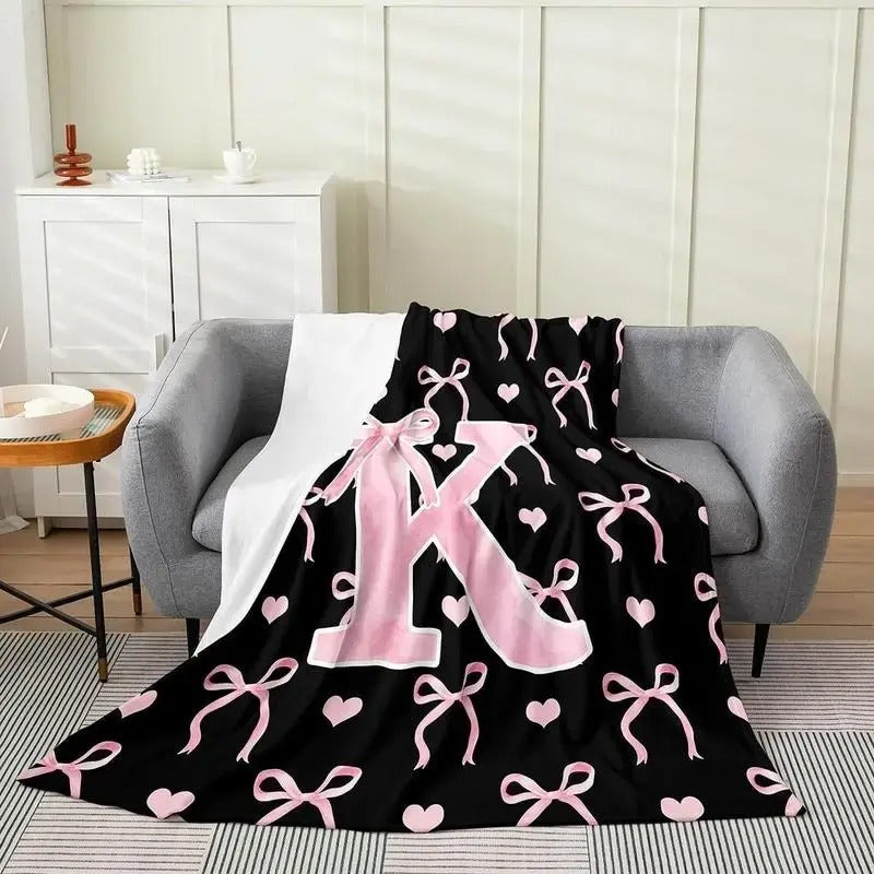Black Pink Alphabet Personalized Flannel Blanket