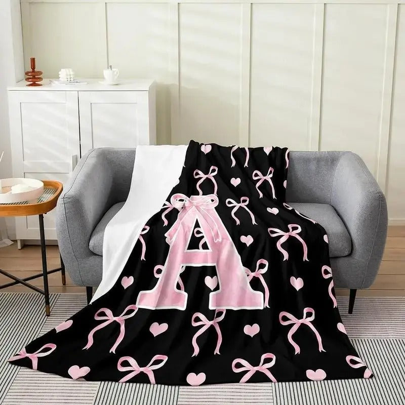 Black Pink Alphabet Personalized Flannel Blanket