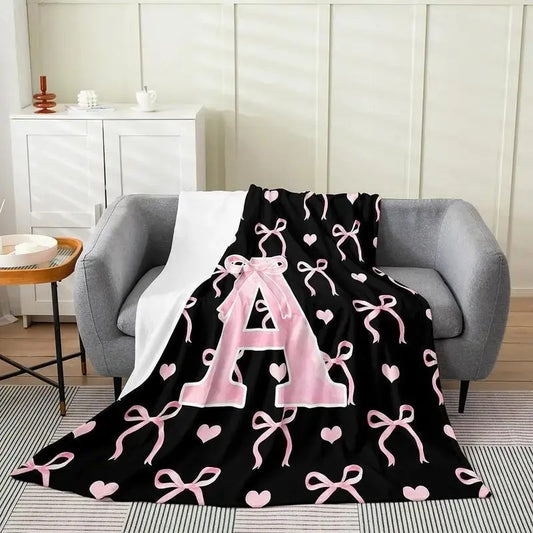 Black Pink Alphabet Personalized Flannel Blanket