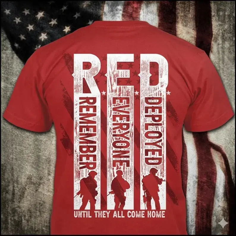 Remember Everyone Deployed Distressed Soldier Silhouette Graphic – Tee, Crewneck & Hoodie