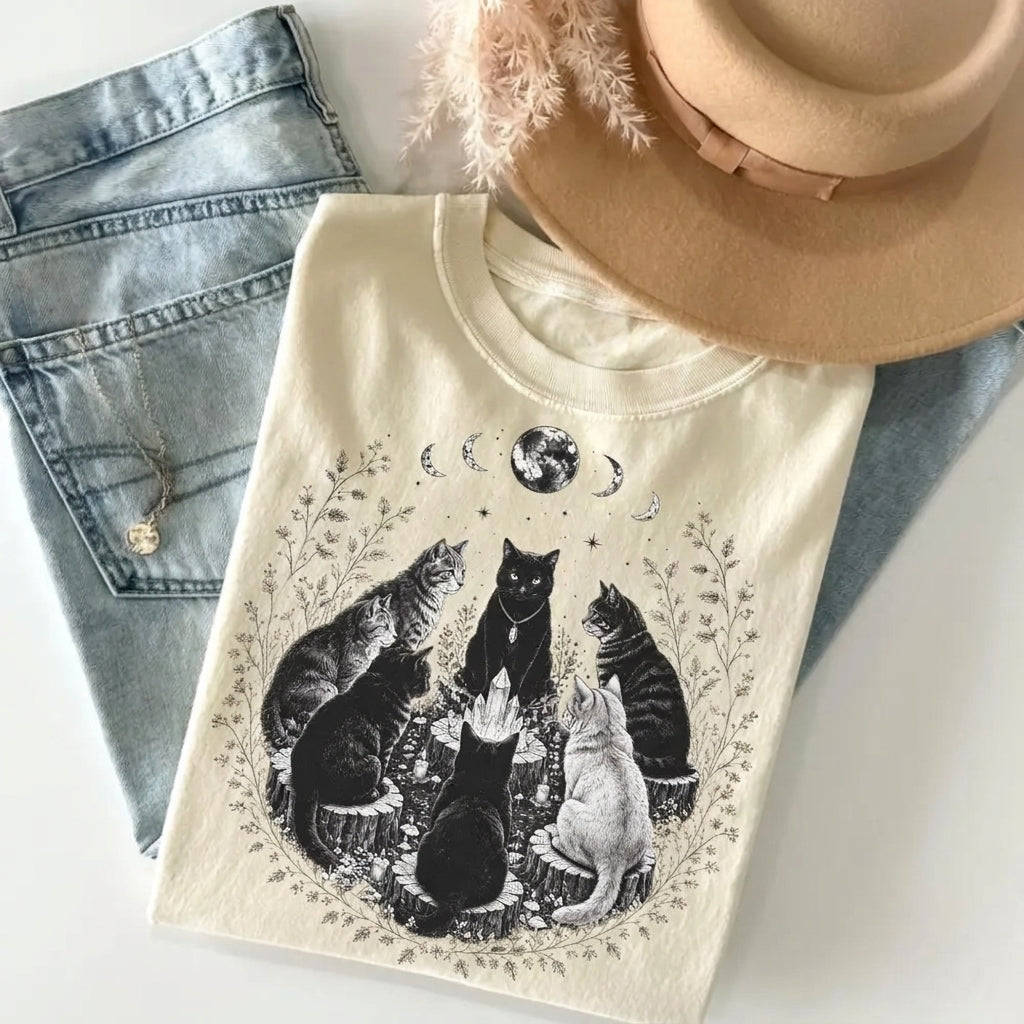 Cat Coven Witchy Moon Phase – Tee, Crewneck & Hoodie