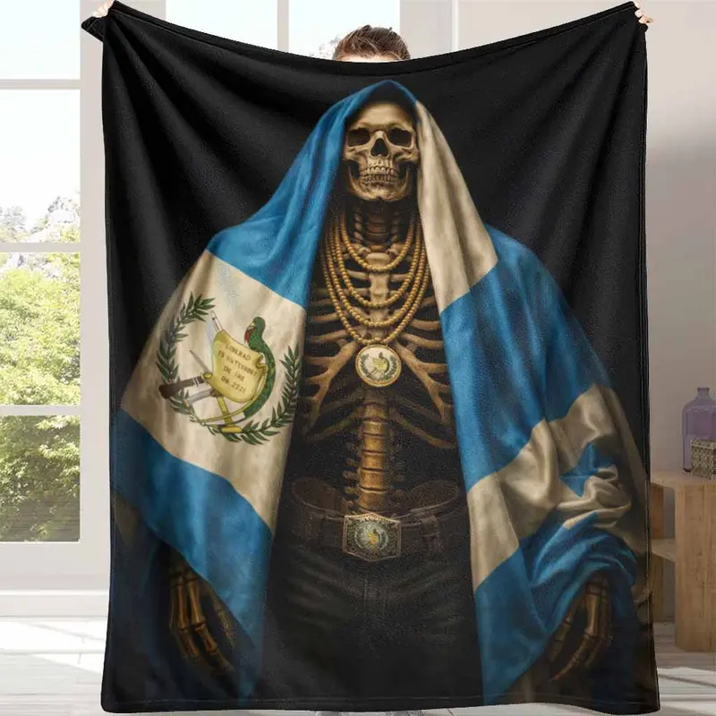 Guatemala Flag Skeleton Art Flannel Blanket