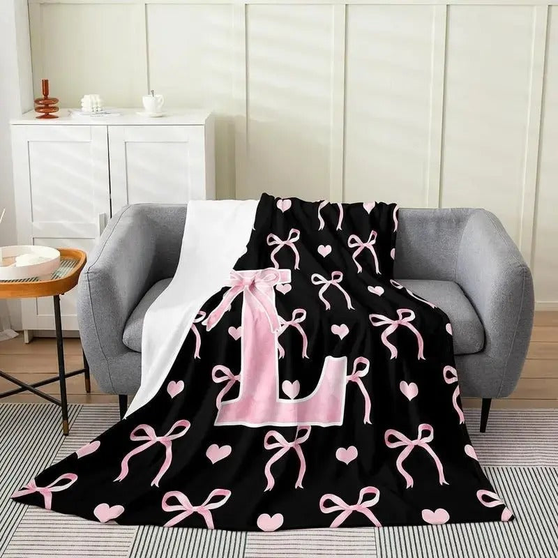 Black Pink Alphabet Personalized Flannel Blanket