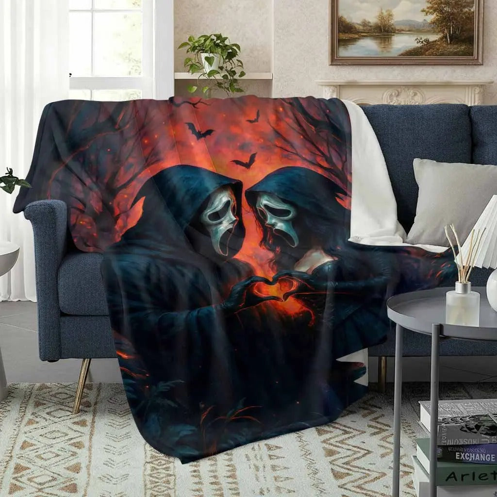 Skeleton Couple Dark Romance Flannel Blanket