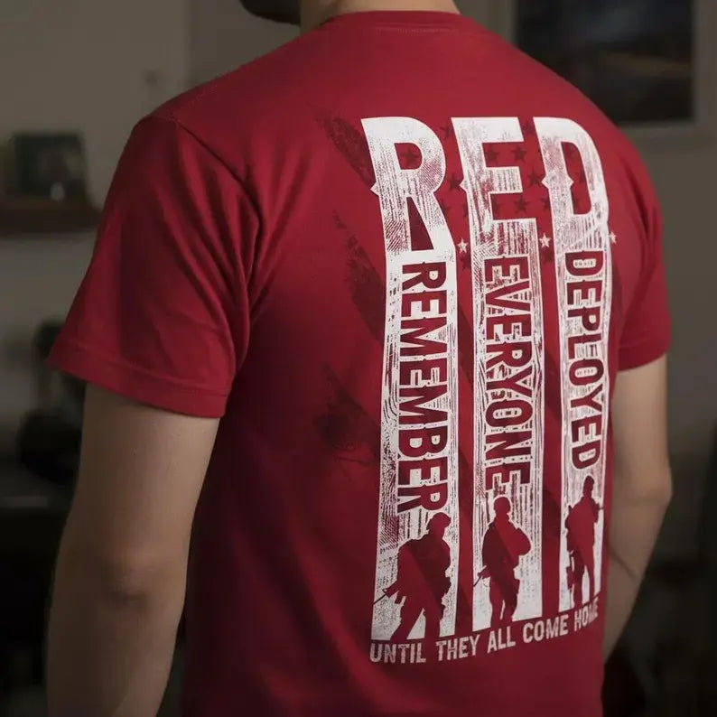 Remember Everyone Deployed Distressed Soldier Silhouette Graphic – Tee, Crewneck & Hoodie