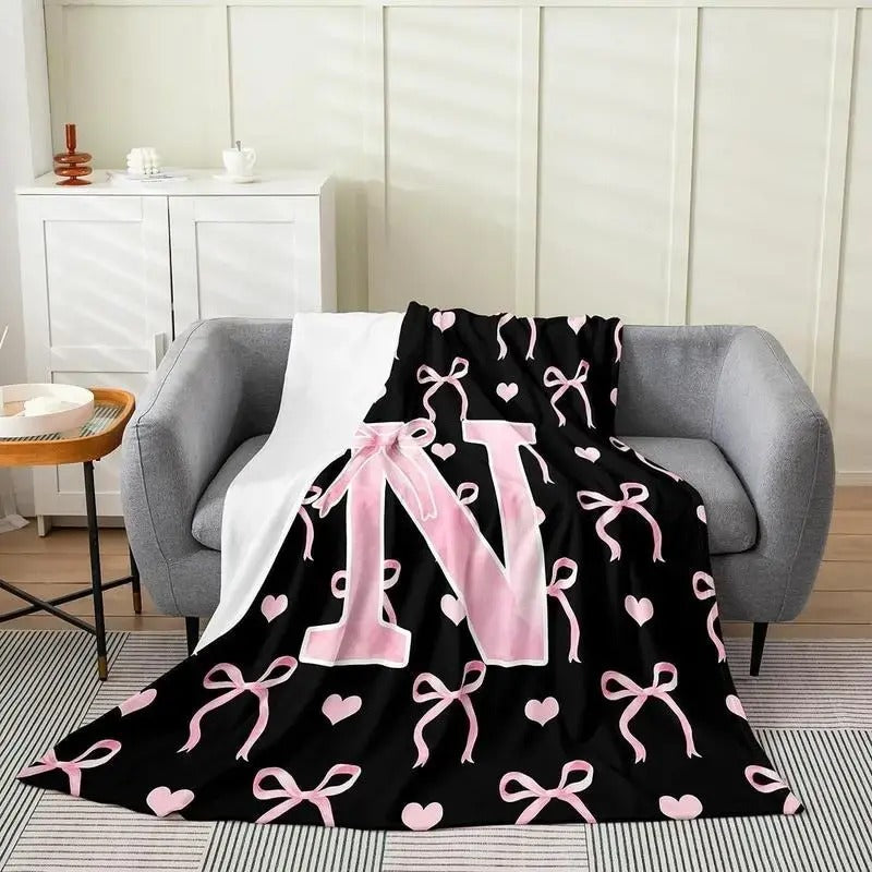 Black Pink Alphabet Personalized Flannel Blanket