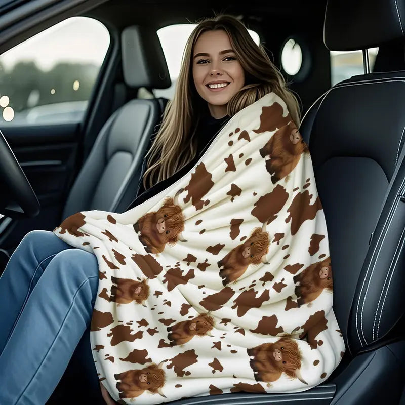 Cute Highland Cow Brown Cow Print Flannel Blanket