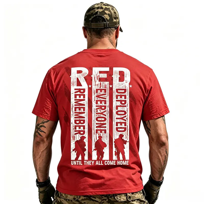 Remember Everyone Deployed Distressed Soldier Silhouette Graphic – Tee, Crewneck & Hoodie