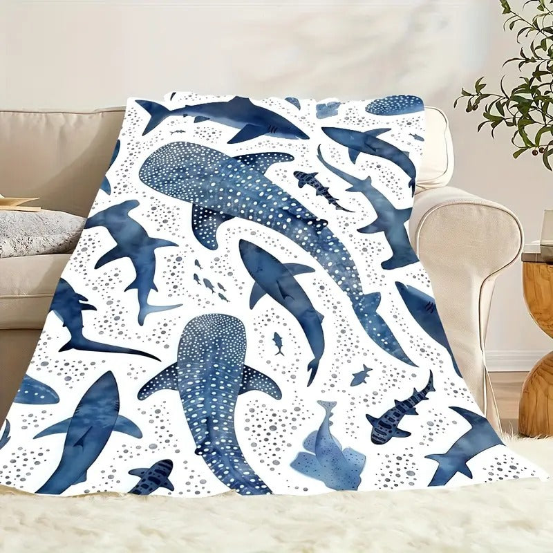 Romantic Ocean Style Whale Shark PatternFlannel Blanket