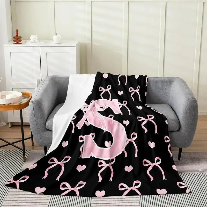 Black Pink Alphabet Personalized Flannel Blanket