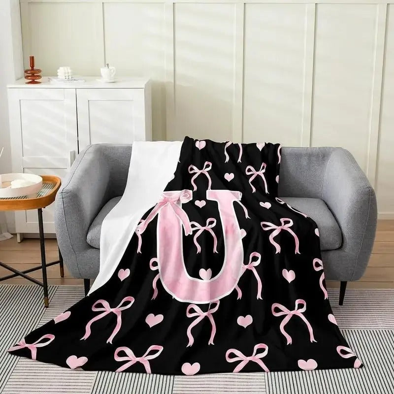 Black Pink Alphabet Personalized Flannel Blanket
